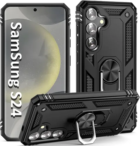 Vista 8 de Funda S24 Plus, S25 Plus, para Samsung S24+/S25+, con anillo de soporte, soporte ajustable, grado militar, protección resistente, a prueba de Azul