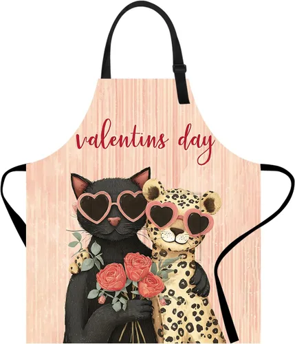 Vista 13 de Delantal divertido con bolsillo para mujeres y hombres, delantal de cocina ajustable para barbacoa y horneado con lindos animales y flores