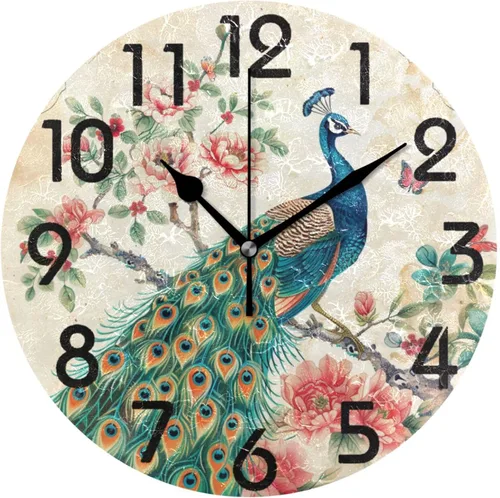 Vista 19 de Spring Hummingbird - Reloj de pared redondo con estampado de flores, 9.5 pulgadas, funciona con pilas, reloj de escritorio analógico silencioso