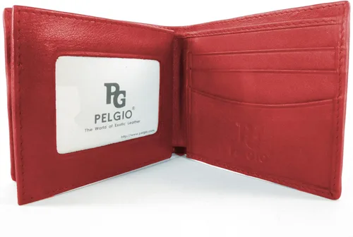 Vista 6 de Pelgio Cartera plegable de piel de Stingray Shagreen pulida genuina, Rojo Carrmine, Plegable