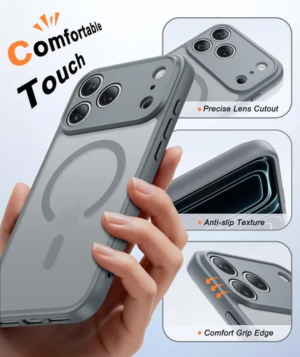 Vista 442 de FNTCASE Funda para iPhone 17 Pro: Fundas delgadas translúcidas de color azul claro compatibles con MagSafe, protección completa de la cámara