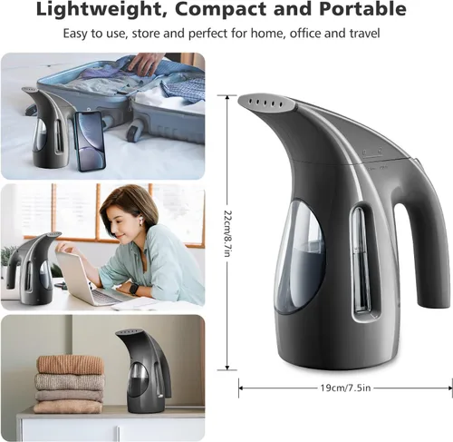 Vista 5 de HiLIFE Vaporizador para ropa, diseño portátil de mano, gran capacidad de 240ml, 700W, vapor penetrante fuerte, elimina arrugas, para el hogar