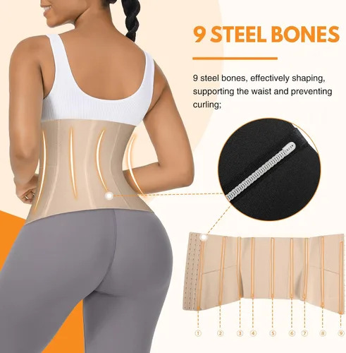Vista 4 de Waist Trainer for Women Adjustable Underbust Corsets Latex Body Shaper 9 Steel Bones 3 Rows for Hooks and Pocket