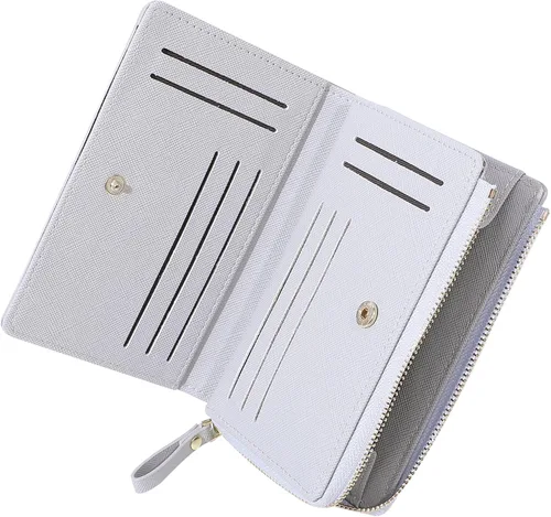 Vista 3 de JIUFENG Cartera con cremallera para mujer, con bloqueo RFID, multiusos, tarjeteros, monederos cortos