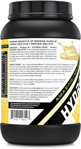Vista 2 de Amazing Muscle Aislado de proteína de suero hidrolizado 0.88 onzas Suplemento en polvo Sin OMG Fabricado en Estados Unidos