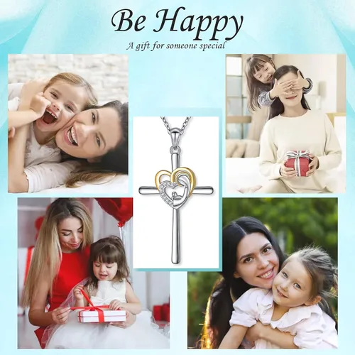 Vista 4 de DAOCHONG Regalo para el Día de la Madre Madre Sosteniendo Niño Plata Esterlina Madre Amor Corazón CZ Colgante Collar para Mujeres Madre Abuela