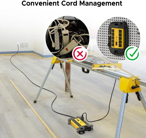 Vista 3 de CRST - Protector contra sobretensiones de metal resistente de 10 tomas de corriente con 15 amperios, 2 unidades Cable de 15 pies de largo, 2800