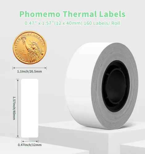 Vista 5 de Etiquetas D30, 3 rollos de etiquetas Phomemo (0.47 x 1.57 pulgadas), calcomanías térmicas autoadhesivas para D30, para nombre, suministros Blanco