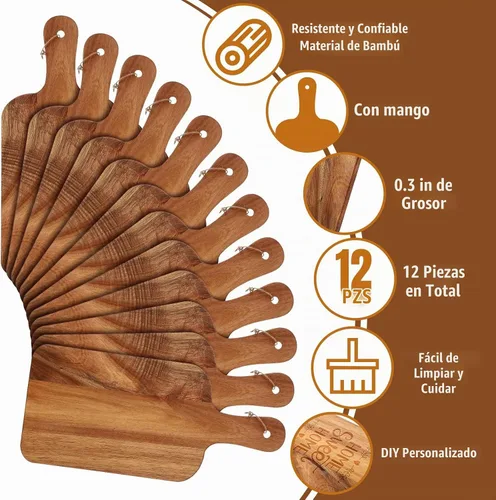 Vista 3 de Patelai Juego de 12 Tablas de Cortar de Madera con Asas, Tabla de Cortar Grande para Servir en la Cocina, Tabla de Cortar Lisa, Regalos a Granel