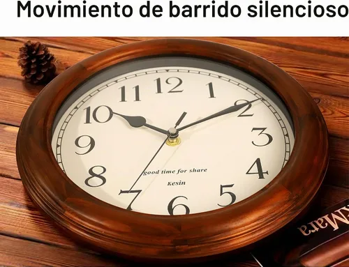 Vista 3 de Kesin Reloj de pared de madera con diseño retro, relojes de pared redondos de 11 pulgadas