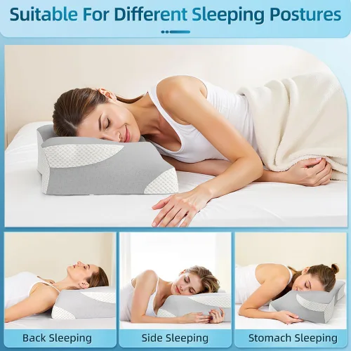 Vista 3 de SENNOUL Almohada cervical para dormir – Almohadas de espuma viscoelástica para dolor de cuello y hombros, almohada refrescante para dormir de lado