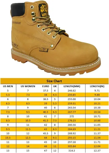 Vista 3 de Wolf Work Boot 100% Genuine Upper Leather Oil, Impact, Abrasion Resistant Electrical Hazards Non-Slip Rubber Sole Steel Toe Padded