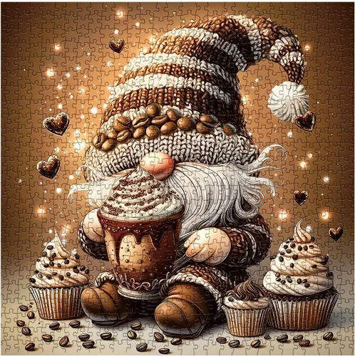 Vista 2 de Rompecabezas Gracioso de Gnomo de Café de 1000 Piezas para Adultos, Rompecabezas Gracioso de Elfo de Arte de Taza de Cupcake, Rompecabezas Difícil
