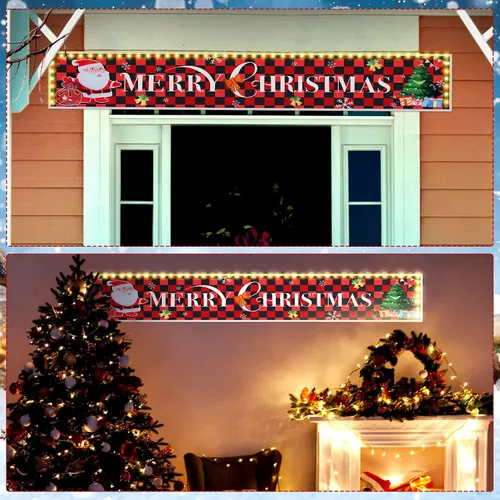Vista 7 de Cartel de decoración de Navidad con luces LED, cartel de Feliz Navidad, cartel premontado, cartel de Feliz Navidad, cartel para colgar en la pared