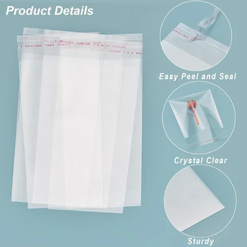 Vista 11 de Bolsas de celofán autosellantes, bolsa para barra de pretzel, bolsas de celofán resellables transparentes de 2 x 10 pulgadas, autoadhesivas, 100
