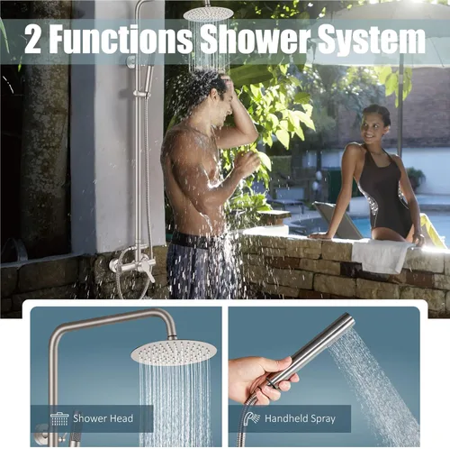 Vista 2 de Aolemi Grifo de ducha exterior SUS304 Conjunto combinado de accesorios de ducha de acero inoxidable, Kit de cabezal de ducha de lluvia de 8