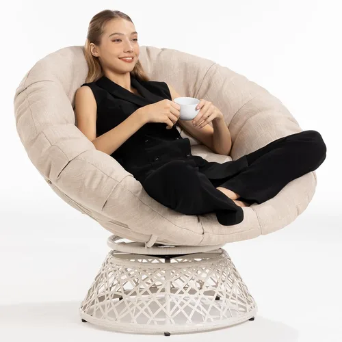 Vista 9 de Bme Silla Papasan ergonómica de mimbre de 40 pulgadas con cojín y marco suaves y gruesos, giro de 360°, círculo, lectura, silla cómoda para sala