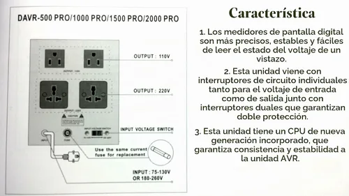 Vista 2 de Norstar DAVR-1000 Transformador de voltaje de 110/120 a 220/240 o 220/240 a 110/120 y regulador de voltaje automático de subida y bajada.