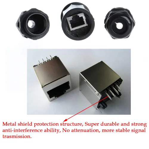 Vista 2 de 5 unids M22Z blindado RJ45 impermeable Cat5/5e/6 8P8C conector IP67 Ethernet LAN cable conector doble cabeza al aire libre LAN acoplador adaptador