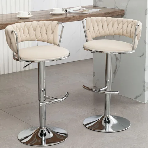 Vista 40 de Canxkun Gold - Juego de 2 taburetes de bar, sillas de bar de altura de mostrador con respaldo bajo, taburetes de bar de altura ajustable de Beige