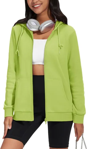 Vista 7 de TACVASEN Sudaderas con capucha y cremallera para mujer, ligera, de rizo francés, con cremallera completa y bolsillos