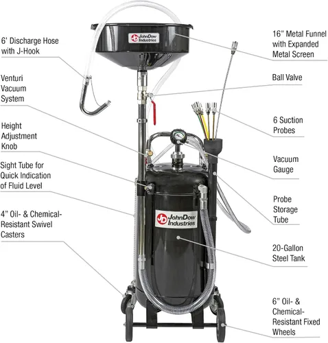 Vista 2 de JohnDow Industries JDI-20COMBO Evacuador combinado de líquidos y drenaje de aceite usado, autoevacuación, manguera de descarga reforzada de nailon