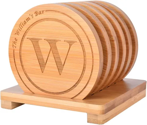 Vista 12 de Posavasos personalizados, posavasos grabados personalizados, posavasos de bambú para bebidas, posavasos de monograma con soporte, grandes regalos