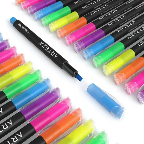 Vista 3 de ARTEZA Resaltadores – Juego de 60 colores neón surtidos con puntas de cincel estrechas, tinta de secado rápido para la escuela, oficina, diario