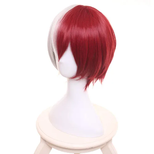 Vista 2 de OSIAS Peluca de cosplay de anime, peluca de Halloween, con gorra de peluca gratis (Todoroki Shouto)