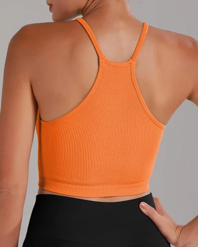 Vista 5 de Sunzel Free to Be - Camiseta sin mangas, acanalada, sin costuras, espalda cruzada, sin relleno, para entrenamiento, gimnasio, yoga