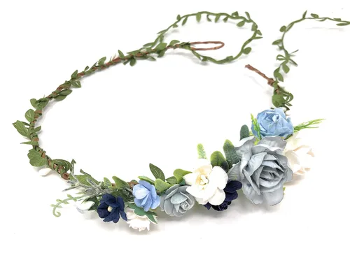 Vista 6 de Corona de flores burdeos marfil diadema de boda adulto diadema halo floral corona de pelo (borgoña y marfil)