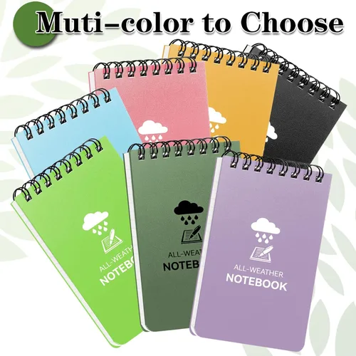 Vista 8 de COIDEA Cuaderno impermeable, paquete de 8 bloc de notas de bolsillo en espiral superior, bloc de notas de 3 x 5 pulgadas, resistente a