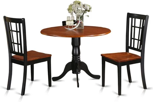 Vista 15 de East West Furniture DLNI3-BLK-C - Juego de comedor de 3 piezas que contiene una mesa de comedor redonda con gotas y 2 sillas de cocina tapizadas