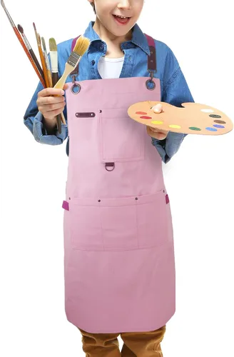 Vista 9 de Delantales artísticos infantiles para pintura, jardinería, cocina, múltiples bolsillos, bata para niños y niñas, impermeable (de 6 a 12 años)