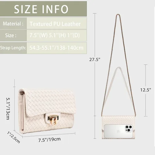 Vista 6 de Women's Textured PU Crossbody Bag, Small Gold Chain Shoulder Purse for Daily Use