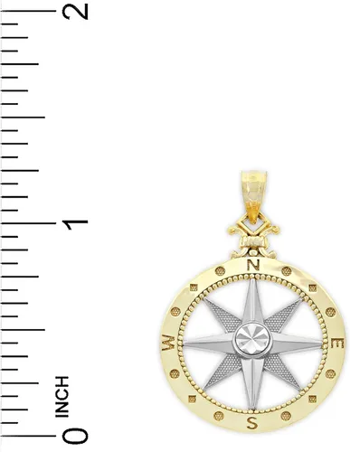 Vista 3 de Charm America - Gold Two-Tone Compass Charm - 10 Karat Solid Gold - Nautical Jewelry Pendant