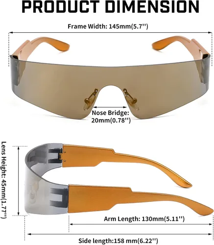 Vista 4 de FEISEDY Gafas de sol futuristas punk sin montura de una pieza, gafas de sol Miorred Shades para mujeres y hombres B2927