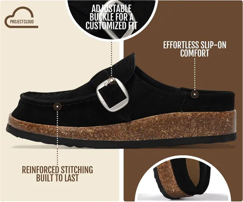 Vista 3 de Project Cloud Zuecos tipo mocasín de cuero 100% genuino para mujer Negro - Carline