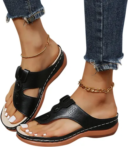 Vista 4 de Sandalias planas de verano elegantes para mujer, sandalias ortopédicas para mujer, soporte de arco