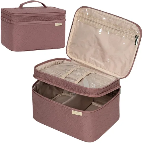 Vista 10 de NISHEL Bolsa de Maquillaje de Viaje Grande de Doble Capa para Mujeres, Estuche Cosmético, Organizador para Accesorios de Tamaño de Viaje, Botellas