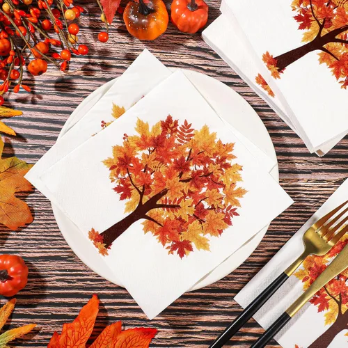 Vista 6 de Paquete de 60 servilletas de papel de otoño, hojas de arce, servilletas desechables de hojas de otoño, servilletas decorativas para otoño