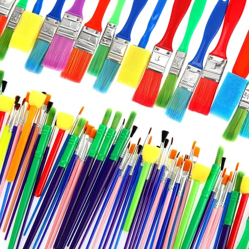 Vista 10 de Juego de pinceles de pintura multiusos para pintura acrílica, fácil de limpiar y sostener, pinceles redondos y planos para niños, ideal