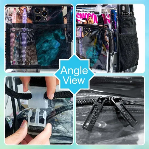 Vista 6 de Mochila transparente, aprobada por el estadio, para niñas y niños, mochila transparente de PVC resistente para mujeres y hombres