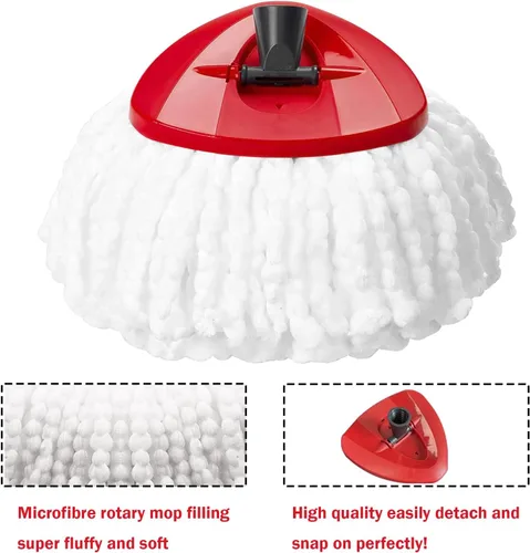 Vista 4 de FOOKCIAN Juego de Repuesto para Trapeador Giratorio - 4 Cabezales de Microfibra, Base, Mango de 30-58'' Compatible con OCedar EasyWring - Blanco