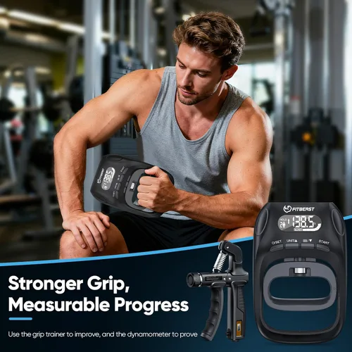 Vista 6 de Kit de Entrenamiento de Fuerza de Agarre FitBeast, Probador Digital de Fuerza de Agarre con Agarre Ajustable para Fortalecimiento de Manos y Dedos