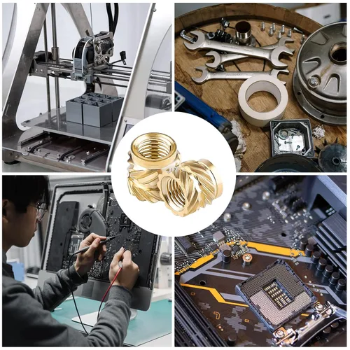 Vista 7 de 100 piezas de tuercas de latón para impresión 3D, M3x4x5mm M3 Inserto roscado Tuercas moleteadas de latón Tuerca hembra moleteada con rosca