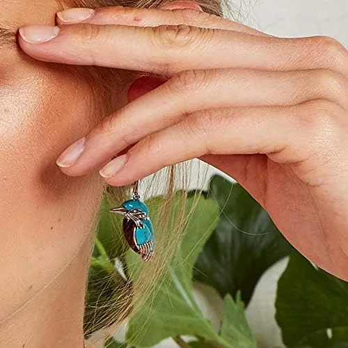 Vista 3 de Aretes ovalados grandes de metal turquesa natural, aretes de lágrima, estilo vintage, delicados aretes de aro bohemios para mujeres-G, Metal Piedra