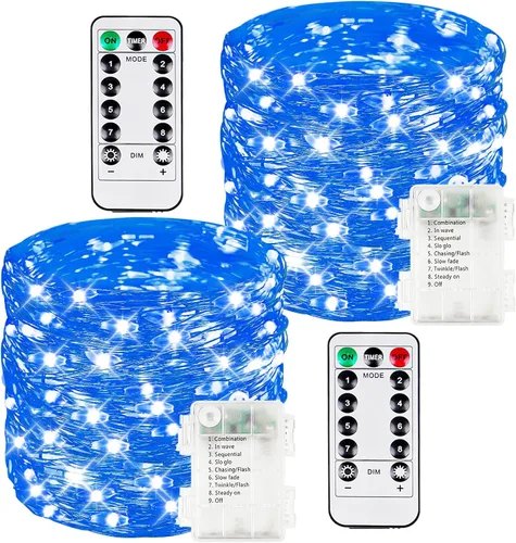 Vista 37 de Serie de luces LED RGB parpadeantes que cambian de color, funciona con pilas, para decoración de interiores y exteriores, con temporizador y control