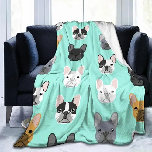 Vista 9 de Bonita manta de bulldog francés con diseño floral, suave y acogedora, manta de franela ligera y cálida de felpa para sofá, camping, oficina, viajes