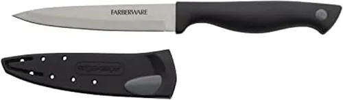 Vista 9 de Farberware Edgekeeper – Cuchillo Santoku de 5 pulgadas con funda autoafilable, cuchillo de cocina de acero inoxidable de alto carbono con mango Negro